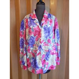 Lady Graff vintage size 1XL long sleeve floral print blouse
